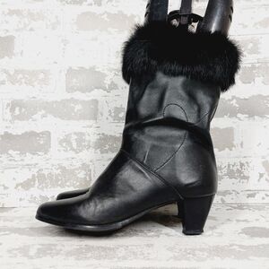 Grand Canadian Black Leather Fur Heeled Winter Boots X50
